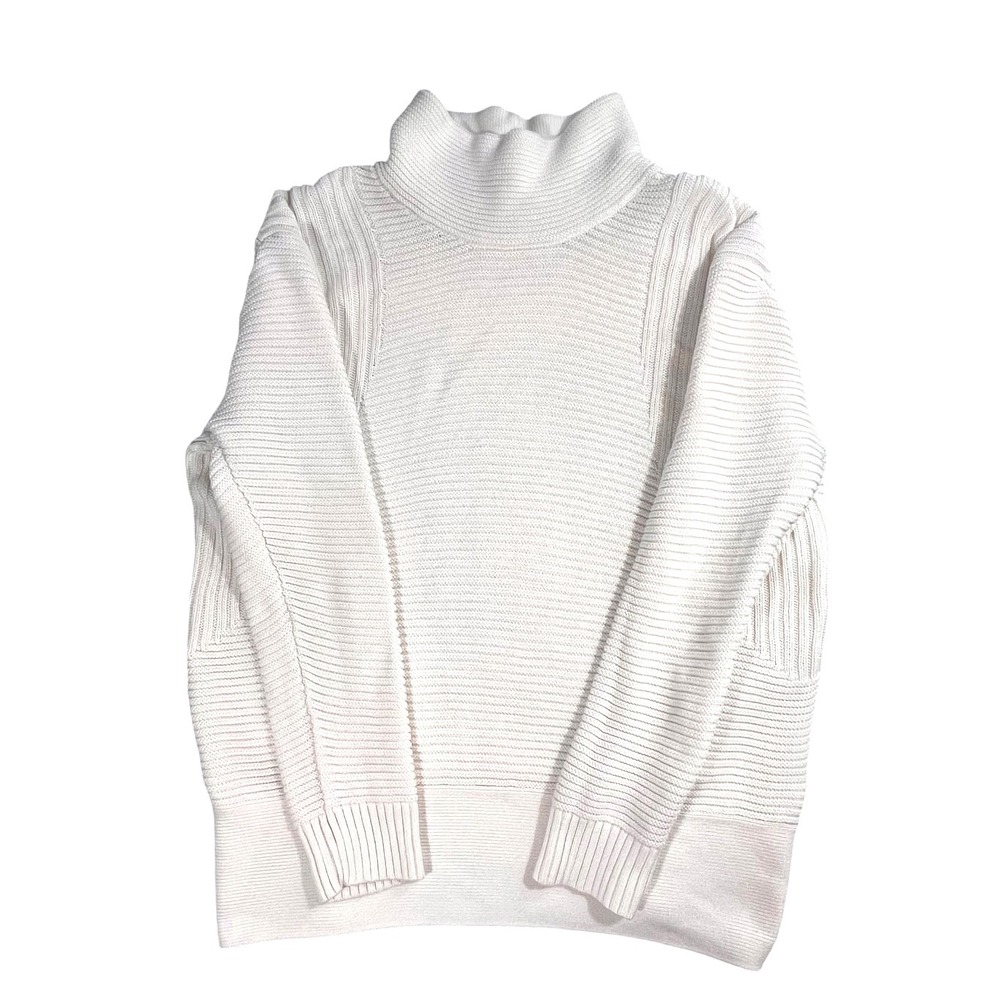 Vince Camuto Women's M Ivory Mock Neck Mixed Ribbed Knit Long Sleeve Sweater